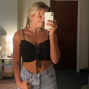 Black Lace Up Tank Top